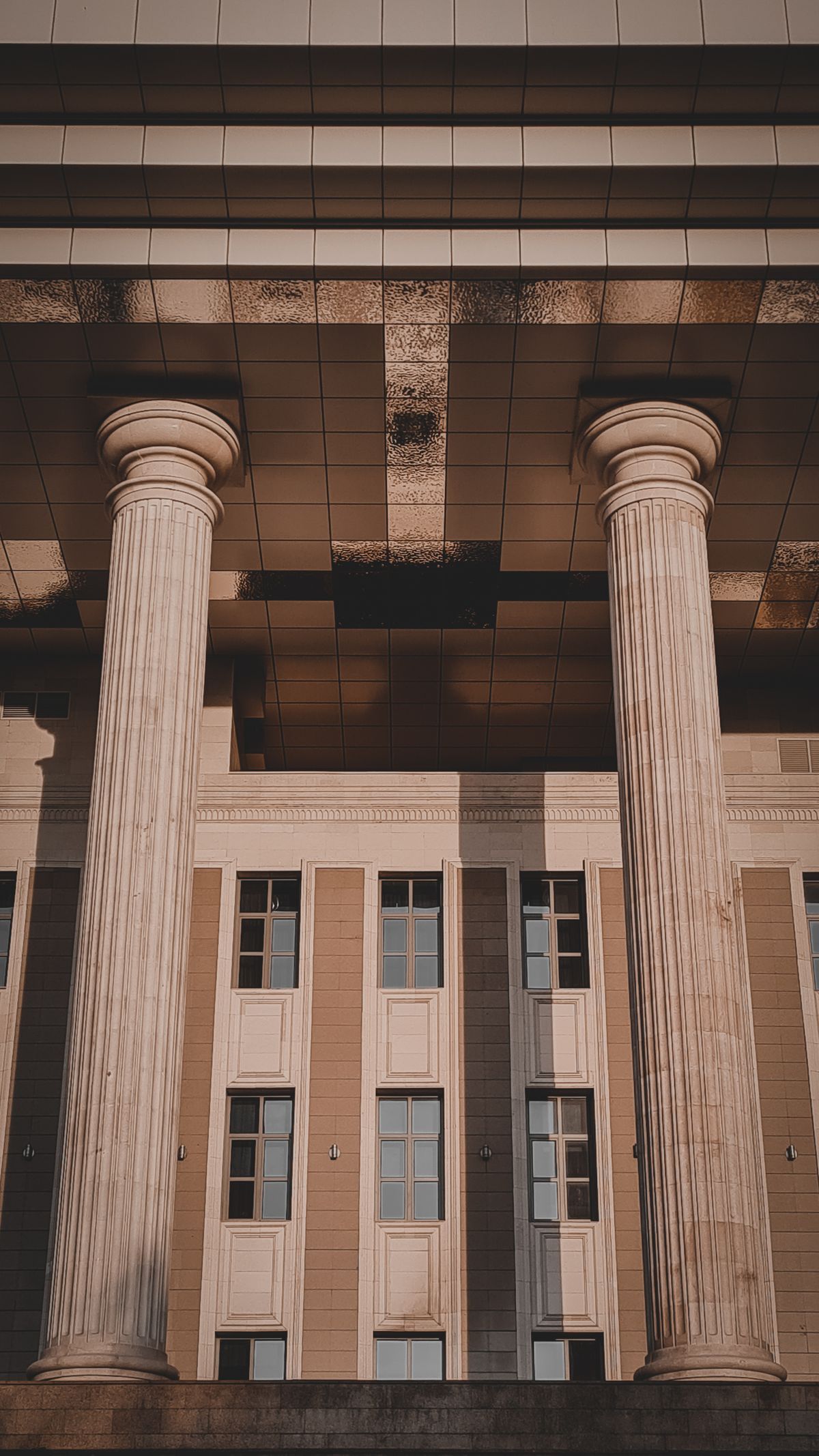 Classical stone columns at the entrance to a courthouse
