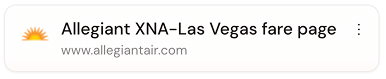 Saved link to Allegiant fare page