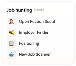 Job hunting team with four bots listed